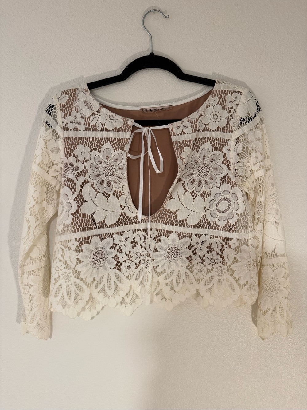 For Love and Lemons - Women's Ivory Lace Crochet Tie-Back Top